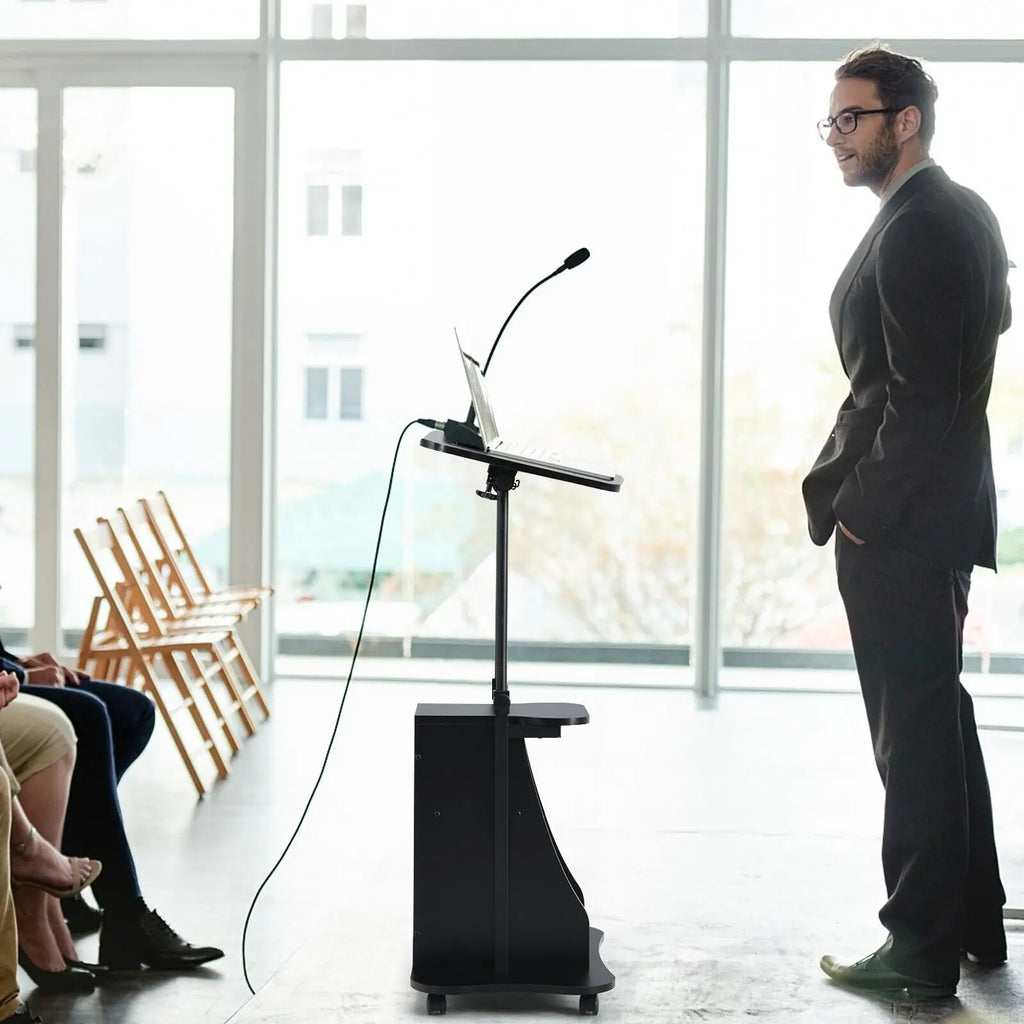 GOFLAME Mobile Laptop Table Height Adjustable Sit Stand Computer Desk Presentation Cart