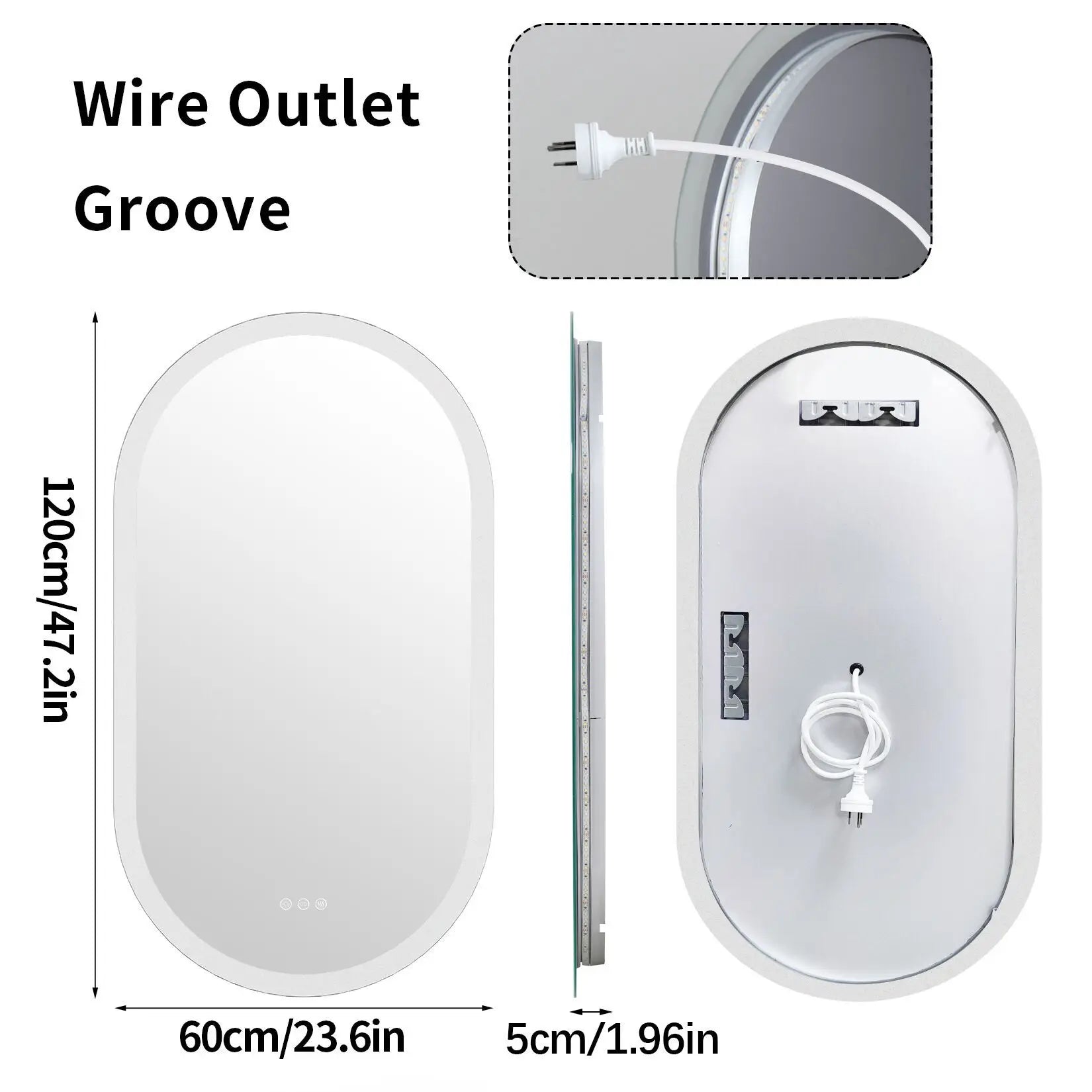 3 Sizes Oval LED Bathroom Mirror Dimmable 3 Colors Light Smart Anti Fog Wall Mounted Vanity Mirror Plug/Hardwire Install
