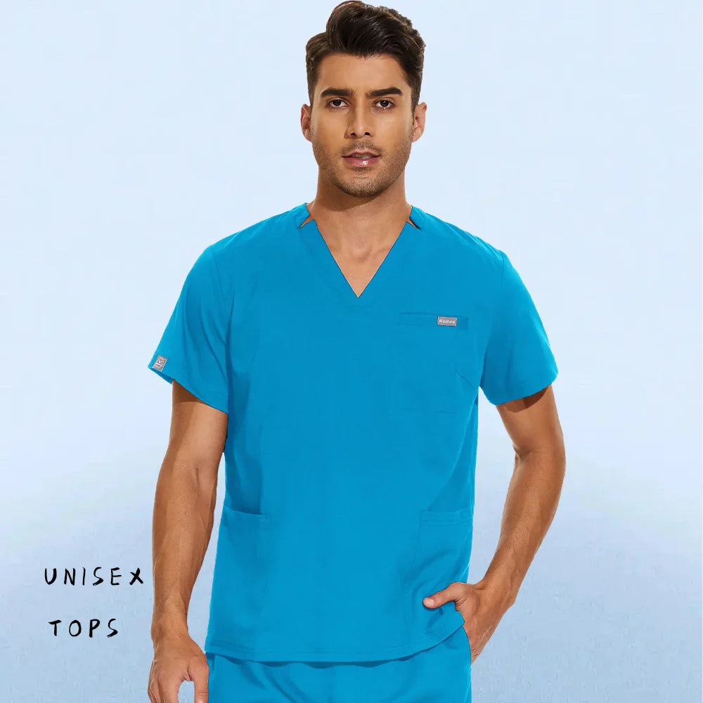 Hospital Nursing Uniform Surgery Scrubs Tops Women Short Sleeved Shirts Dental Clinic Workwear Nurse Blouse Doctor Clothes Black