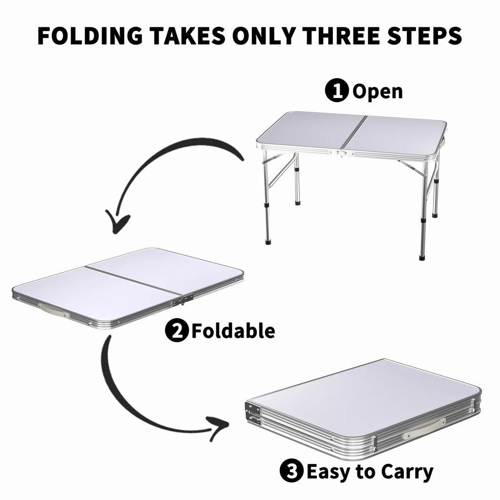 3FT/90CM Picnic Folding Tables, Aluminium Foldable Portable Adjustable Height Lightweight for Camping BBQ, 90x60x37/67cm