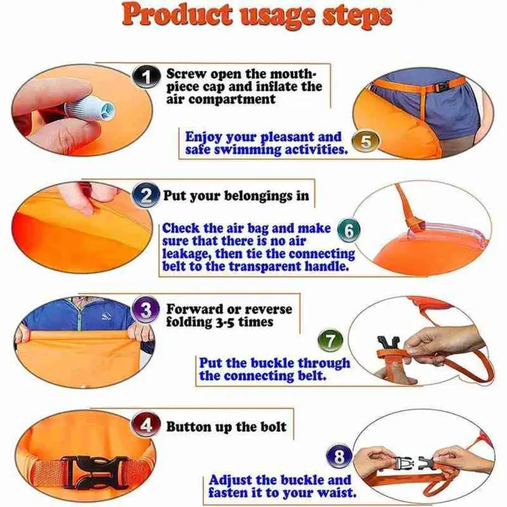 Inflatable Open Swimming Buoy Tow Lightweight Swimming Air Bag Storage With Waist Belt Water Sport Swimming Storage Float Tools