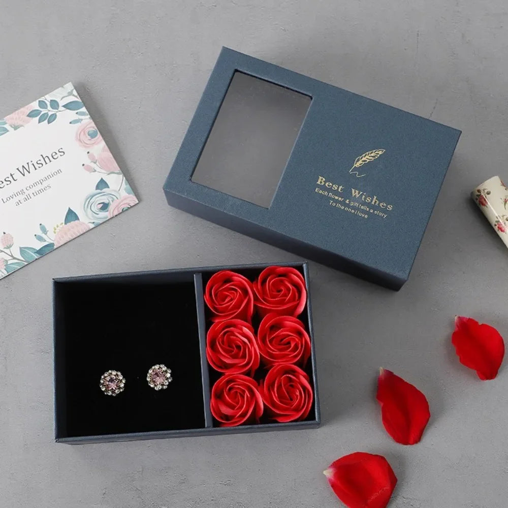 Valentine's Day Eternal Roses Gift Box Window Opening Six Rose Jewelry Gift Packaging Box Birthday Gifts Eternal Flower Ring Box