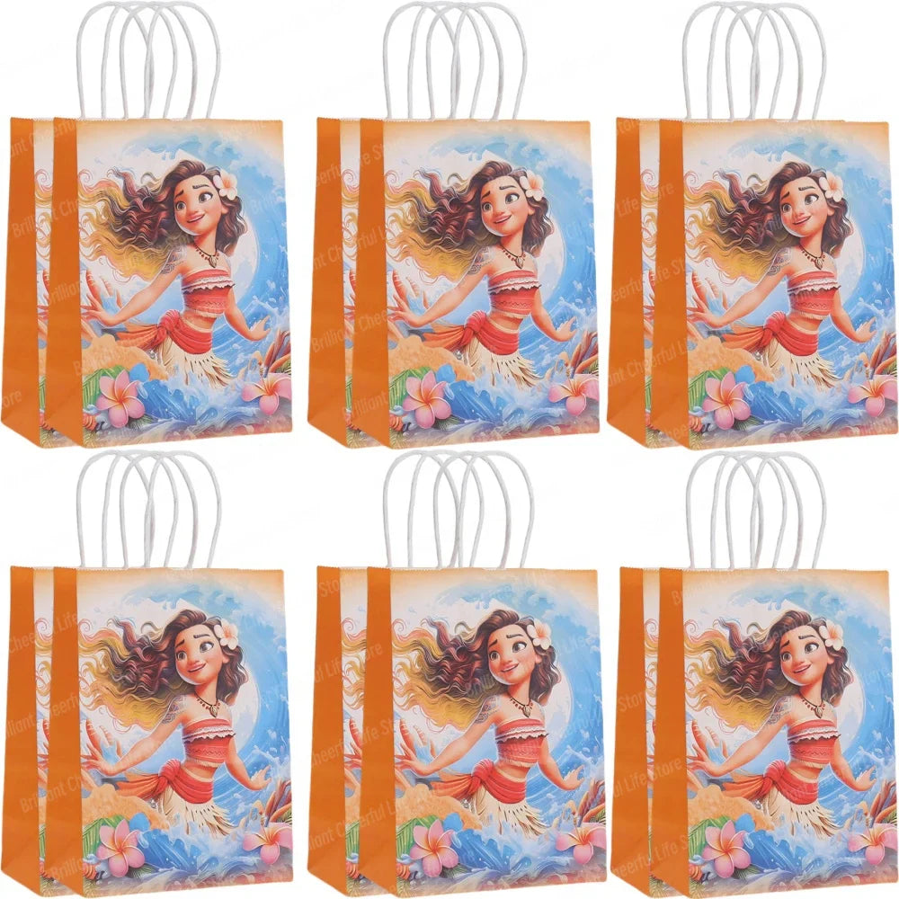 6/12Pcs Disney Moana Gift Bags Ocean Princess Birthday Party Paper Candy Treat Goody Bag Girls Favors Baby Shower Decorations
