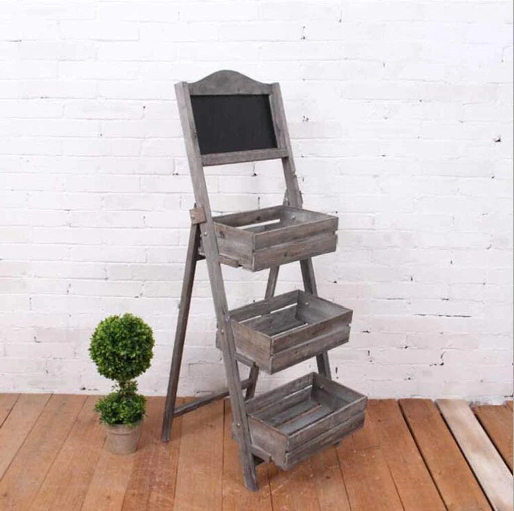 Folding Ladder 3 Tier Plant Stand Garden Flower Pot Holder Shelf with Chalkboard  A-Frame Sidewalk Menu Display