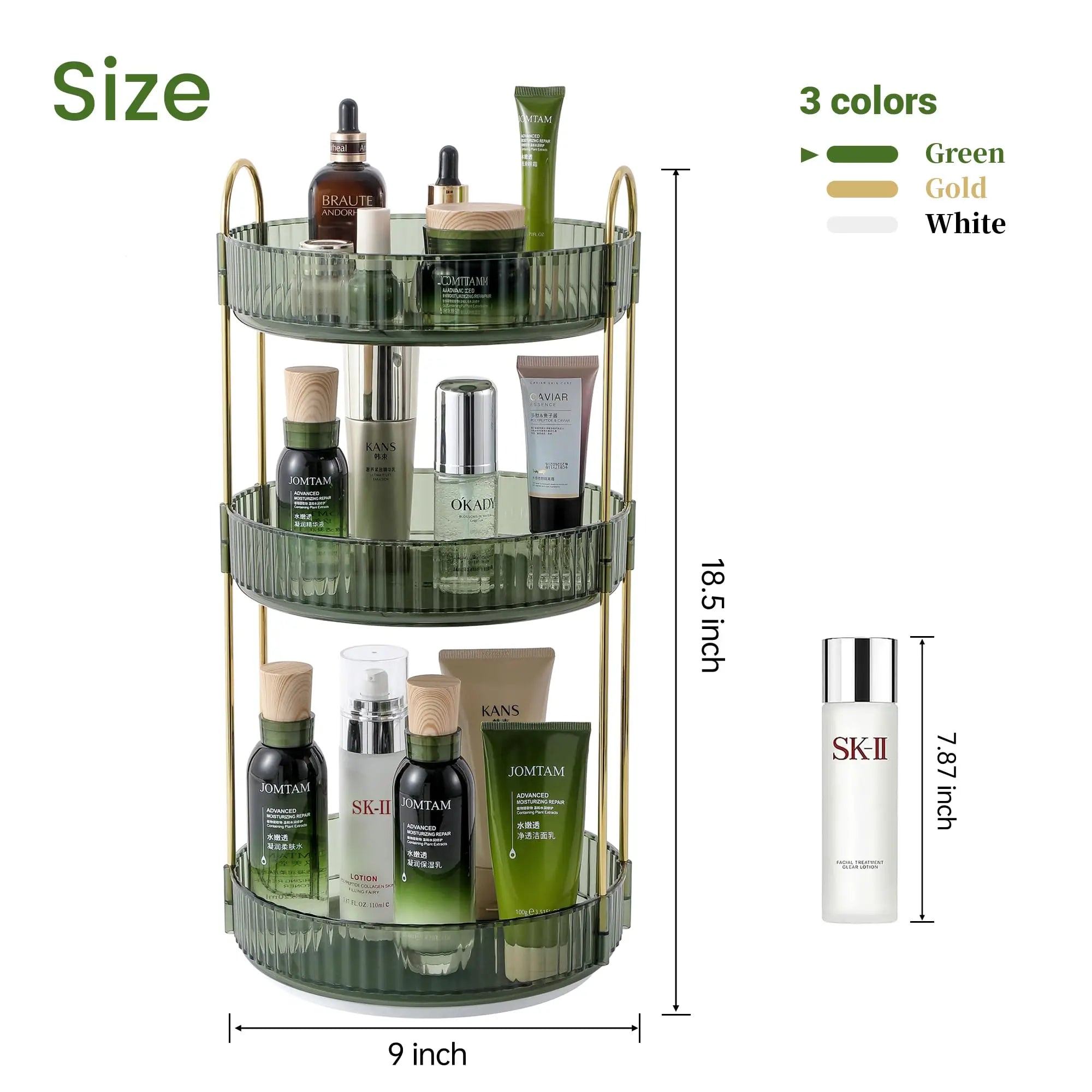 Rotating Makeup Organizer for Vanity Make Up Storage Box for Bathroom Counter Clear Cosmetic Toiletry Dresser Spinning Holder