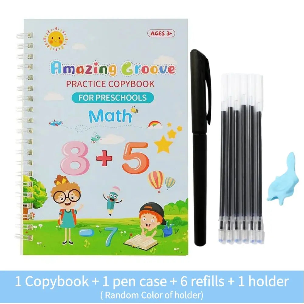 Reusable English Writing Practice Book for Kids Wipe Clean Magic Copybook with Stickers Parental Guidance Interactive Learning
