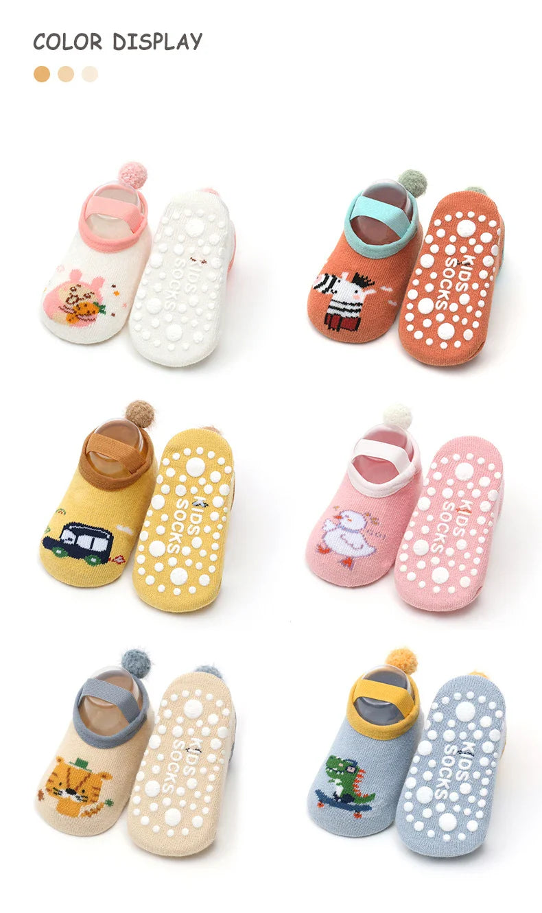 Spring Anti Slip Baby Socks Toddler Kids Floor Socks with Rubber Soles Autumn Newborn Baby Boy Girl Cartoon Cute Ball Warm Socks