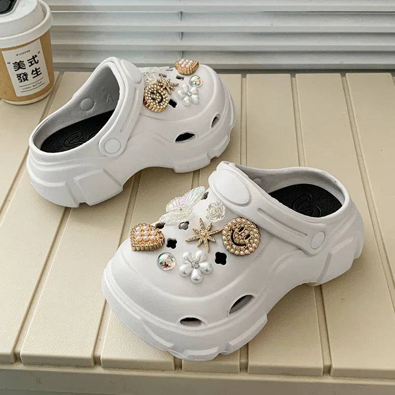 Children's Slippers for Home Black White Versatile Girls Summer EVA Outdoor Beach Slippers Fashion Elegant Kids Princess Shoes