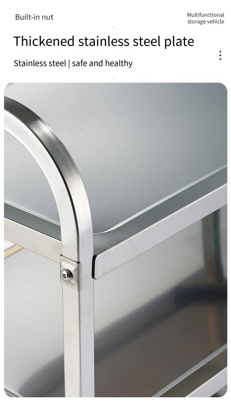 Stainless Steel Cart with Thickened Three Layers- Kitchen Utility Cart for Serving  Collecting Dishes Multi-functional Trolley