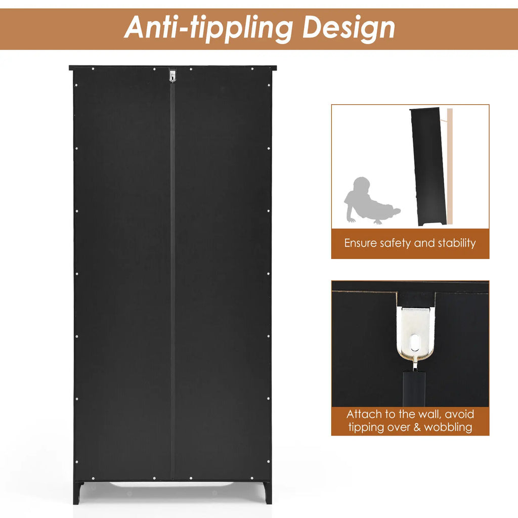 GOFLAME Freestanding Floor Cabinet Wooden Storage Organizer Chest with Adjustable Shelf