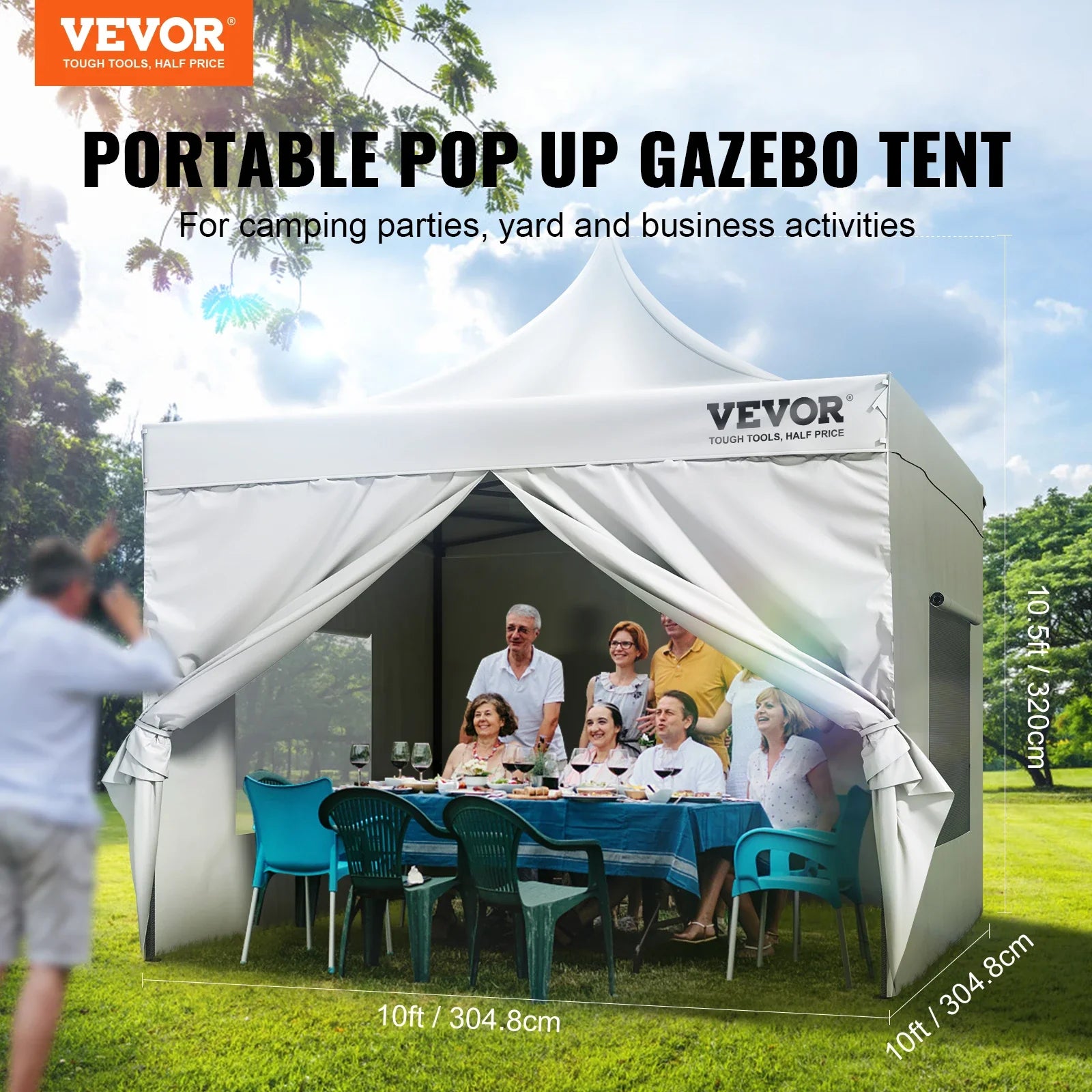 VEVOR 10x10 FT Pop up Canopy with Removable Sidewalls Portable Gazebo & Wheeled Bag  UV Resistant Waterproof Tent for Patio