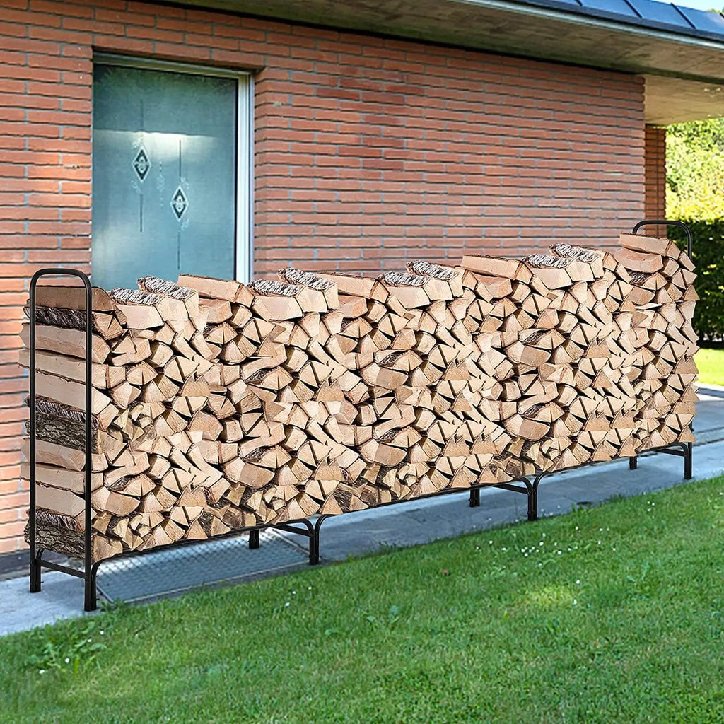 Heavy Duty Metal Wood Log Store, Outdoor Garden Firewood Log Rack, Stacking Storage Stand, 12ft Long