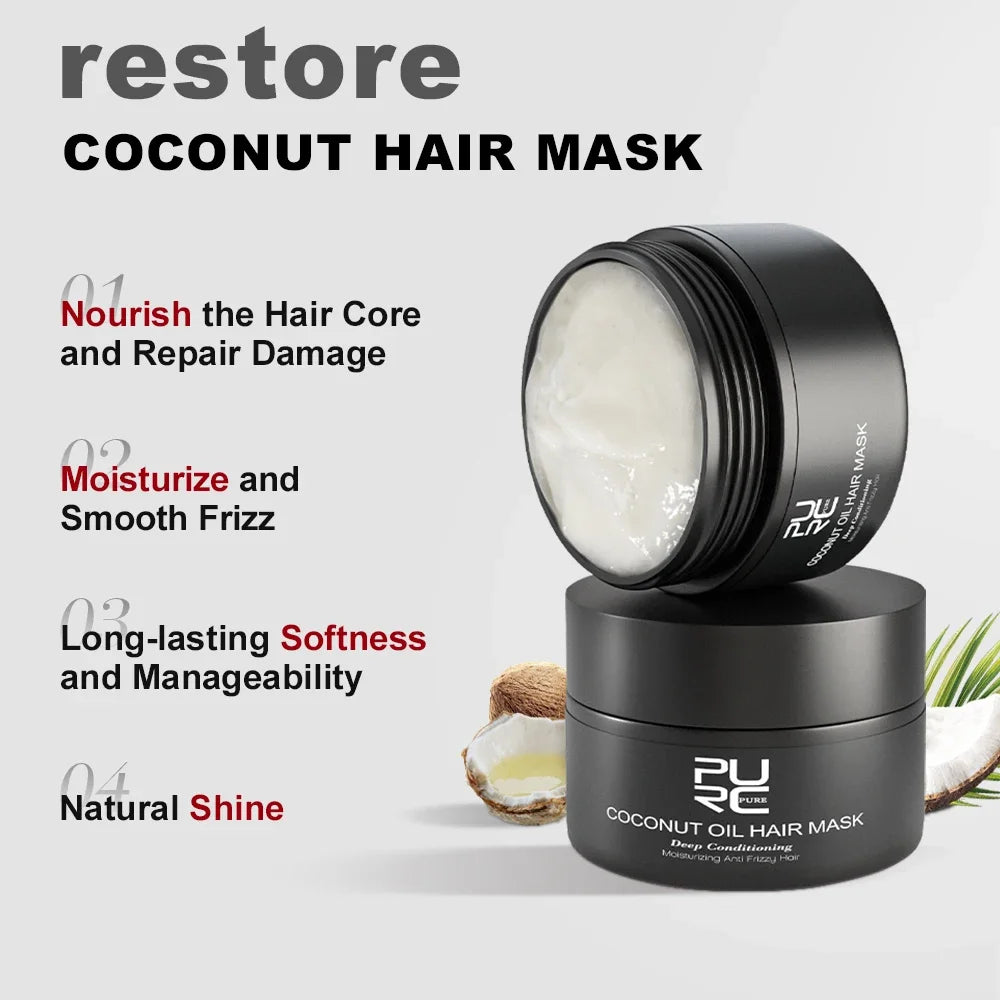 PURC Coconut Oil Hair Mask Repairs damage restore soft good orall hair types keratin Hair & Scalp Treatment for hair care 50ml