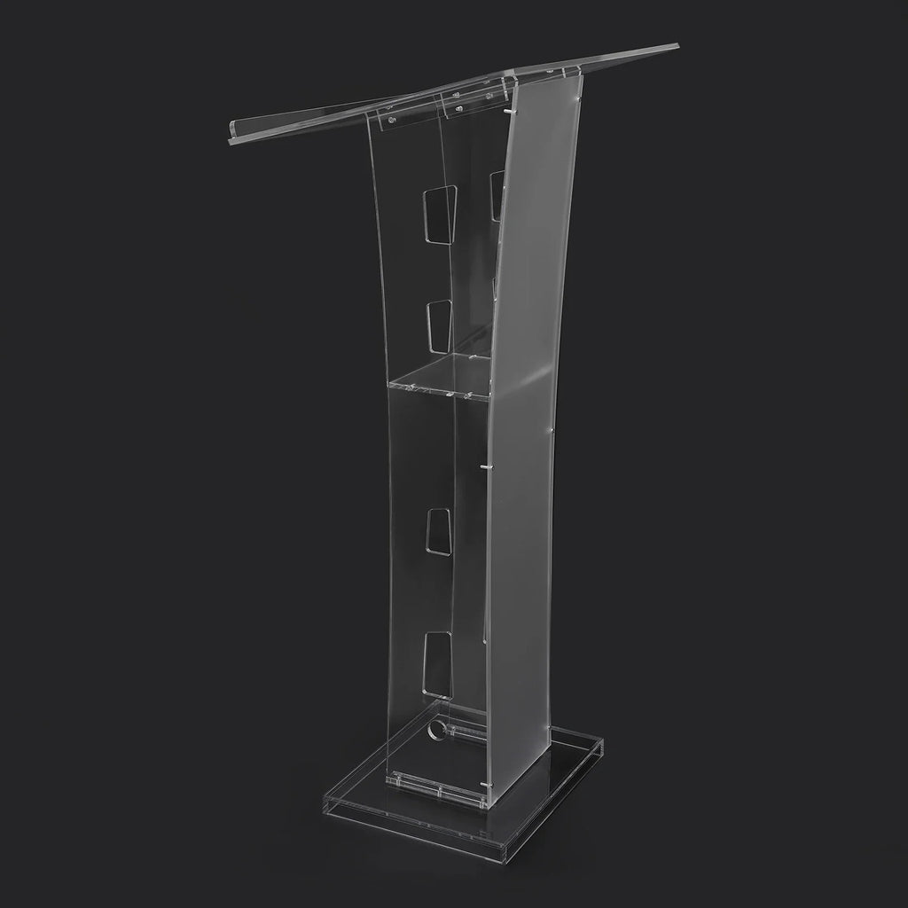 Acrylic Podium Floor Standing Clear Lecterns W/ Storage Shelf School Stand Desk Church Pulpit Office Lecture Table 43in H