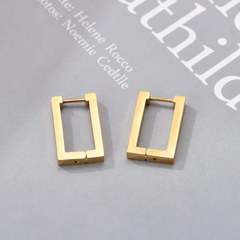 Classic Stainless Steel Hoop Earrings For Women Men Heart Star Oval Rectangle Round Triangle Gold Color Punk Hip Hop Jewelry