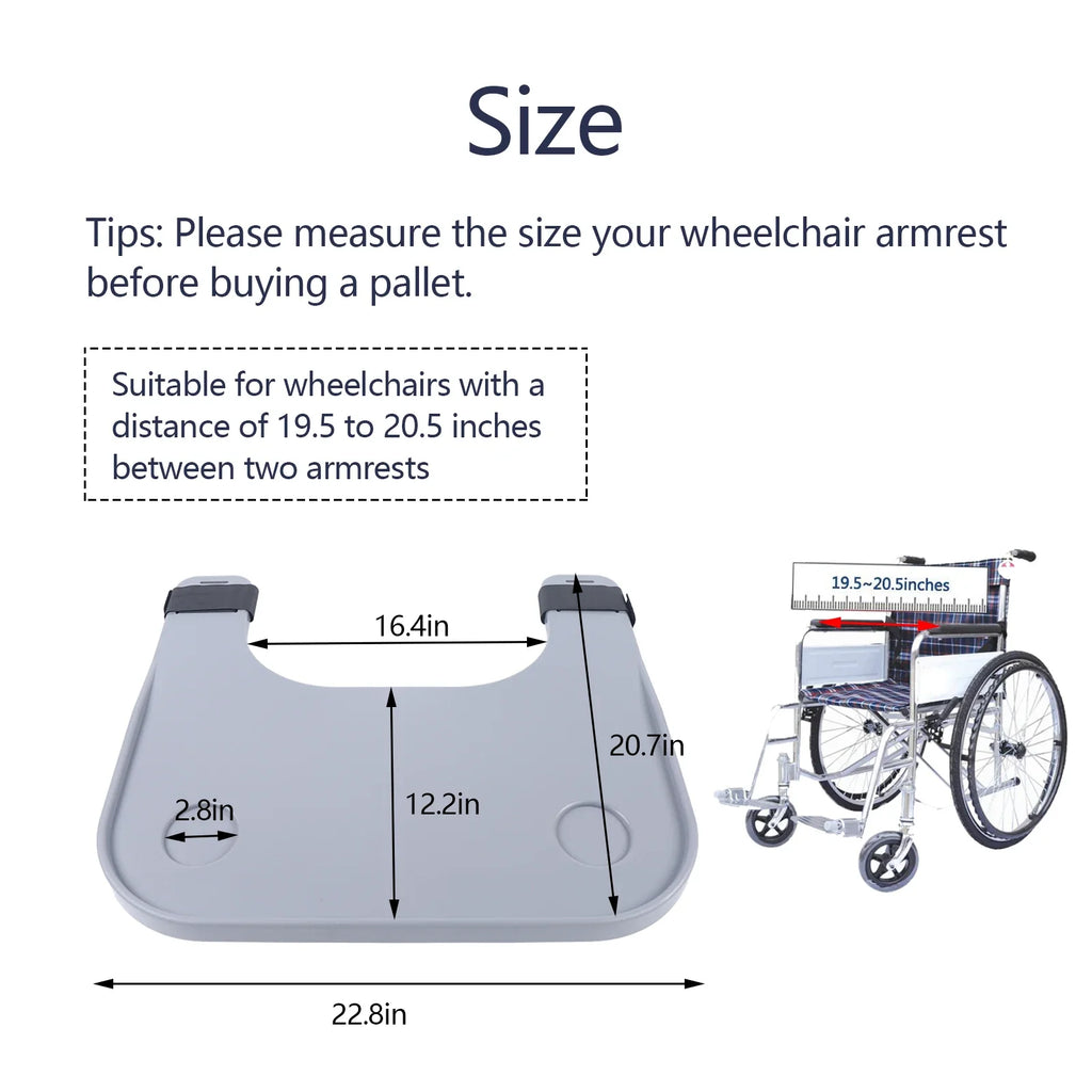 ABS Removable Wheelchair Tray Table w/2 Cup Holders Disabled Portable Lap Tray