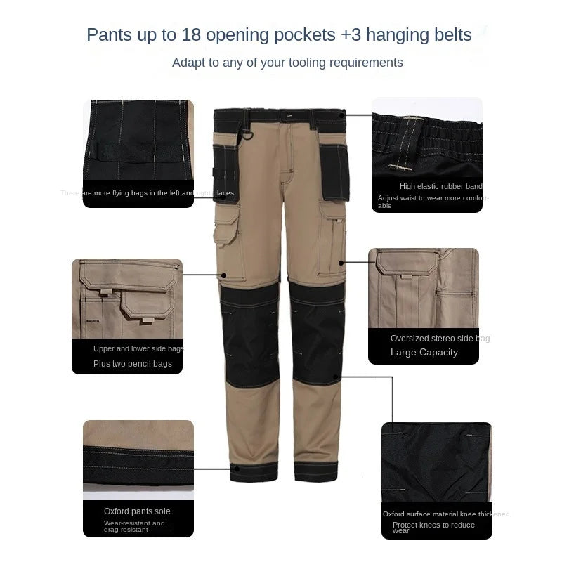 Cargo Pants Men Workwear Multi-Pocket Outdoor Hiking Joggers Pants Work Trousers Men with Wear resistant multi pocket Knee Pads