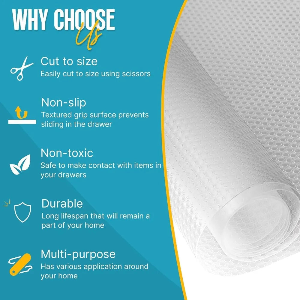 Shelf Liner for Kitchen Cabinets - Non-Slip Waterproof Drawer Liner Mat Easy Clean