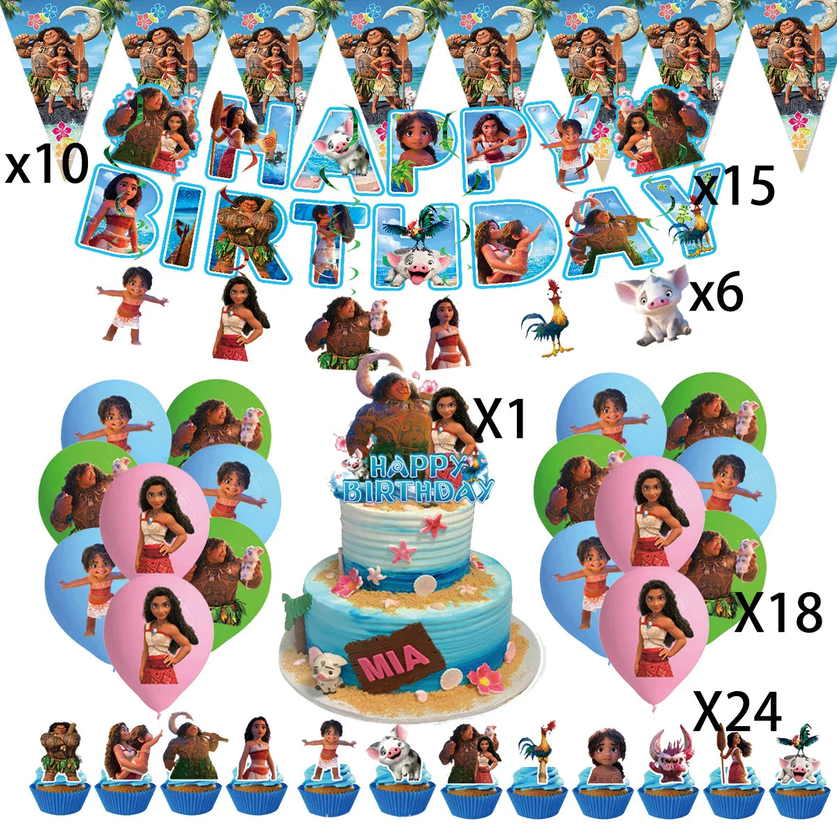 Moana 2 Party Decoration Disposable Tableware Set Paper Cups Plates Tablecloth Banner Balloon Cake Topper Gift Bag Baby Shower