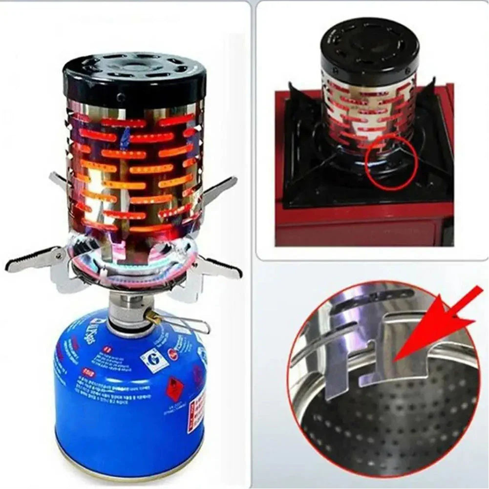 Mini Gas Heater Stove Stainless Steel Portable Warmer Heating Cover Camping Stove Warming Stove Hood for Outdoor Camping