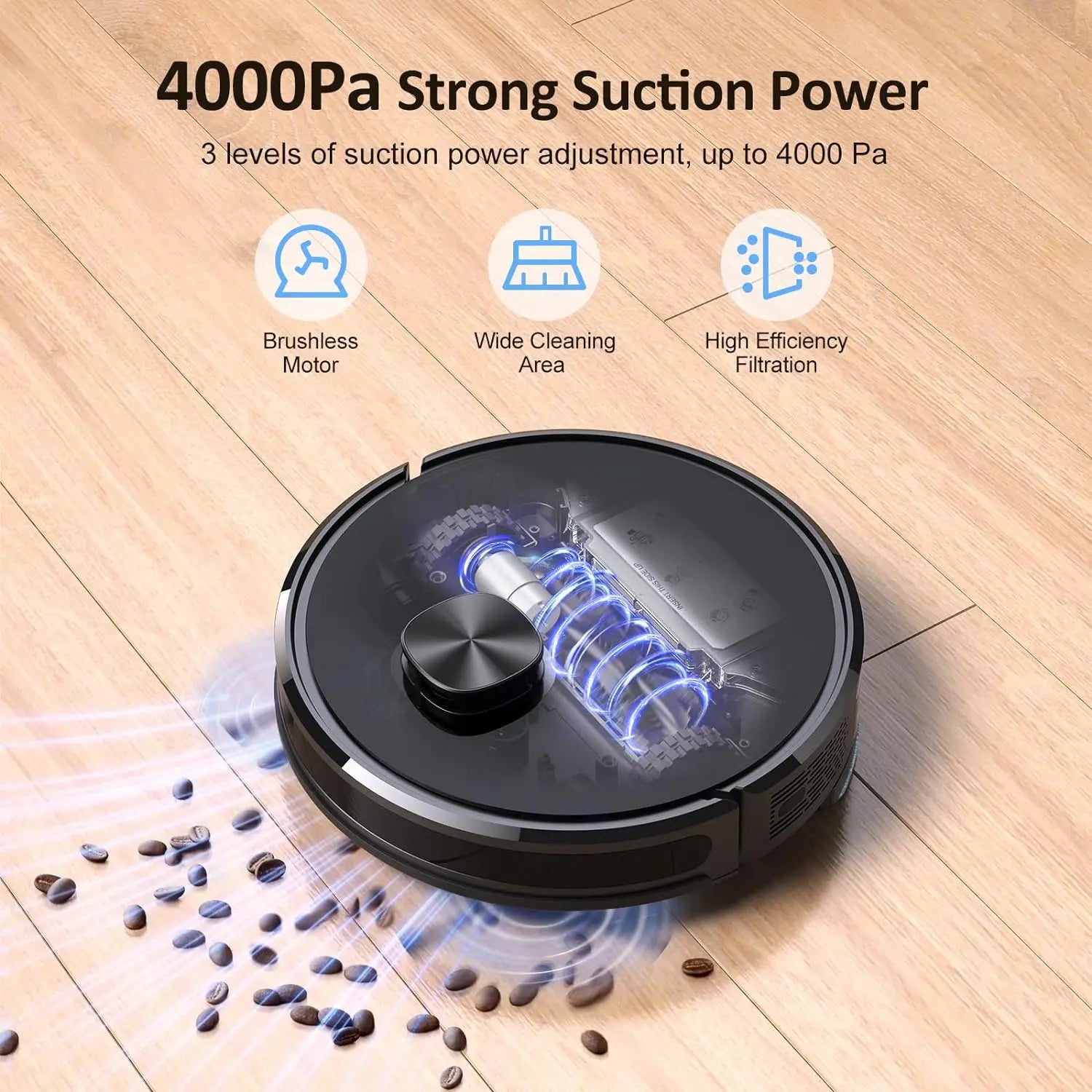 Lubluelu SL60D Robot Vacuum and Mop Combo - 4000Pa Suction, 150Mins Runtime, Quiet Operation, 10 No-Go Zones For Pet Hair Carpet