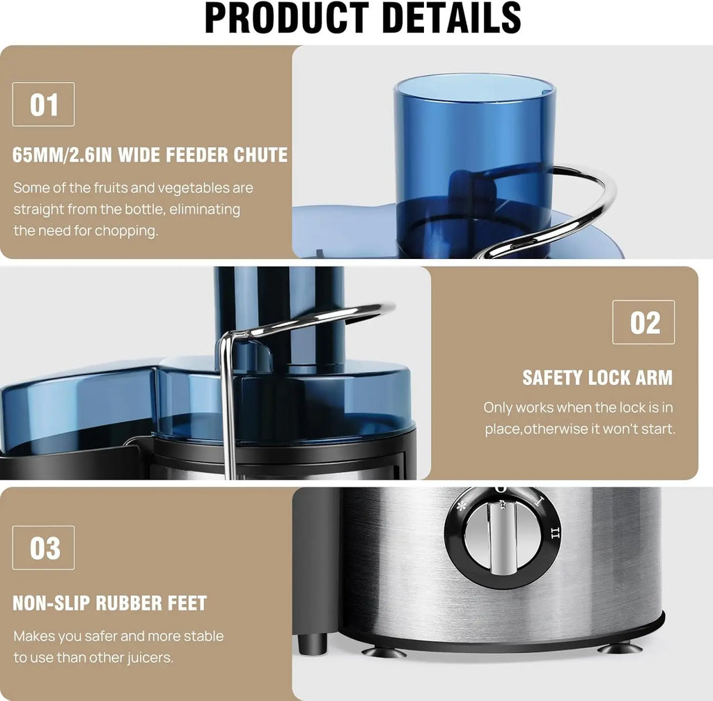 Juicer, Juicer Machines, Fruit and Vegetable Juice Extractor, Compact Juicer with 3 Speed Control, 500ML Capacity, Drip Stop