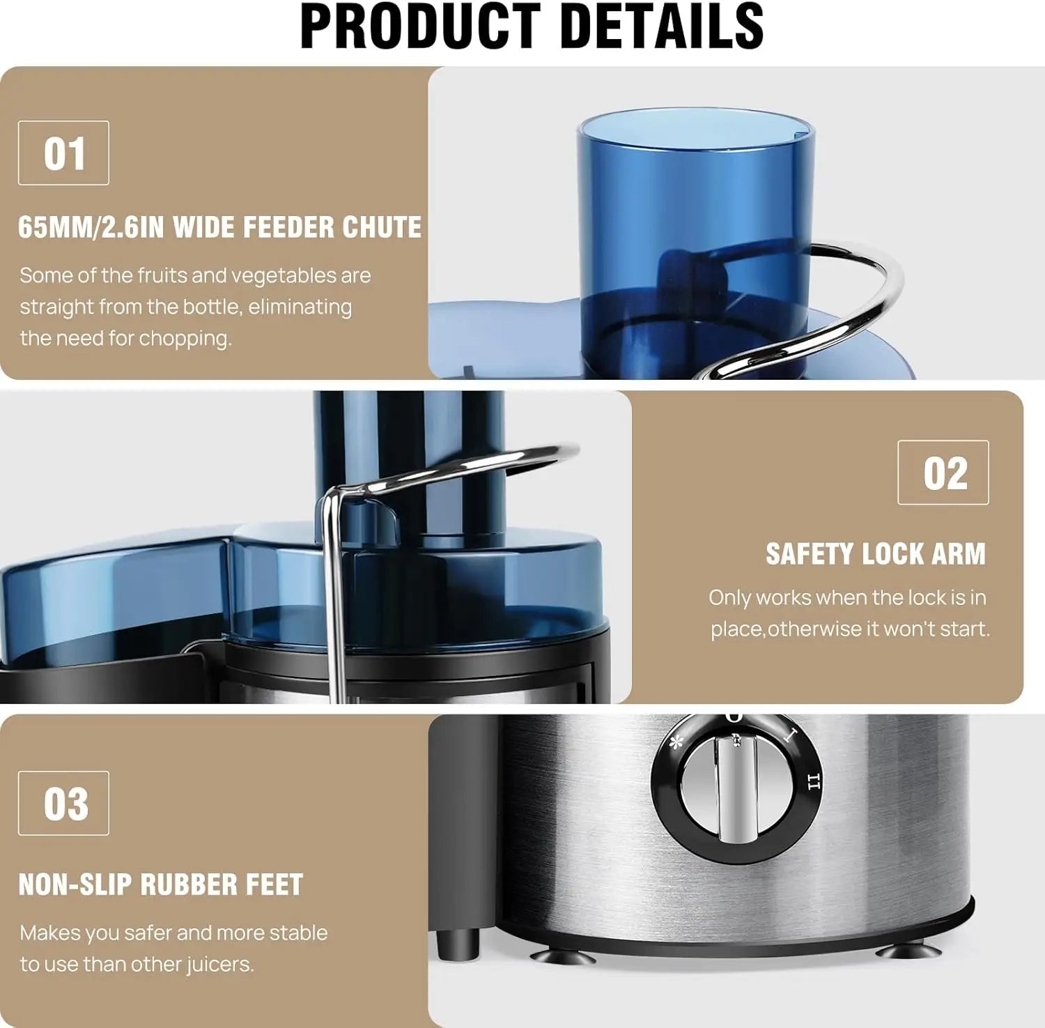 Juicer, Juicer Machines, Fruit and Vegetable Juice Extractor, Compact Juicer with 3 Speed Control, 500ML Capacity, Drip Stop