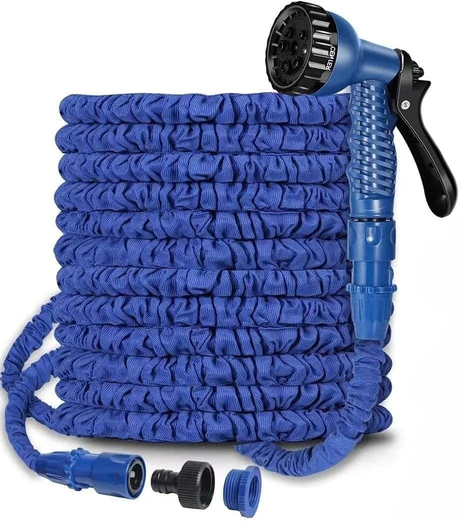 100ft Expandable Garden Hose, Flexible and Lightweight Water Hose with High Pressure Nozzle, Durable and Tangle-Free (Blue)