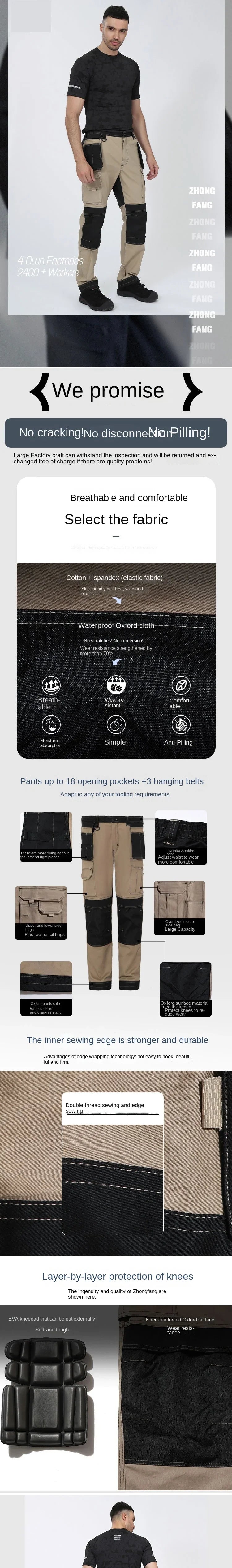 Cargo Pants Men Workwear Multi-Pocket Outdoor Hiking Joggers Pants Work Trousers Men with Wear resistant multi pocket Knee Pads