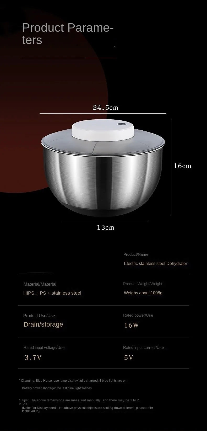 Stainless steel Vegetable Dehydrator Electric Cleanse Dryer Strainer Fruit and Vegetable Dry Wet Separation Dehydrator Kitchen