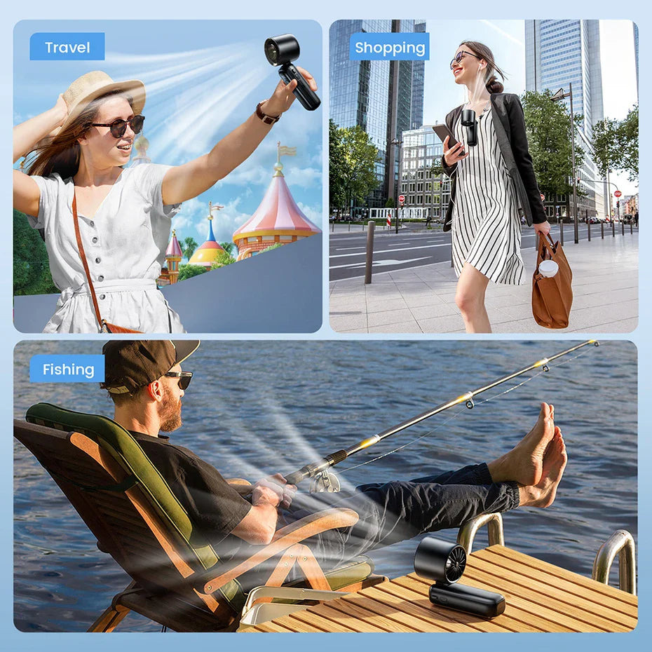 Portable Handheld Turbo Fan 5000mAh Rechargeable Fan With 6 Speeds Foldable Neck/Desk Fan With Digital Display Pocket Small Fans