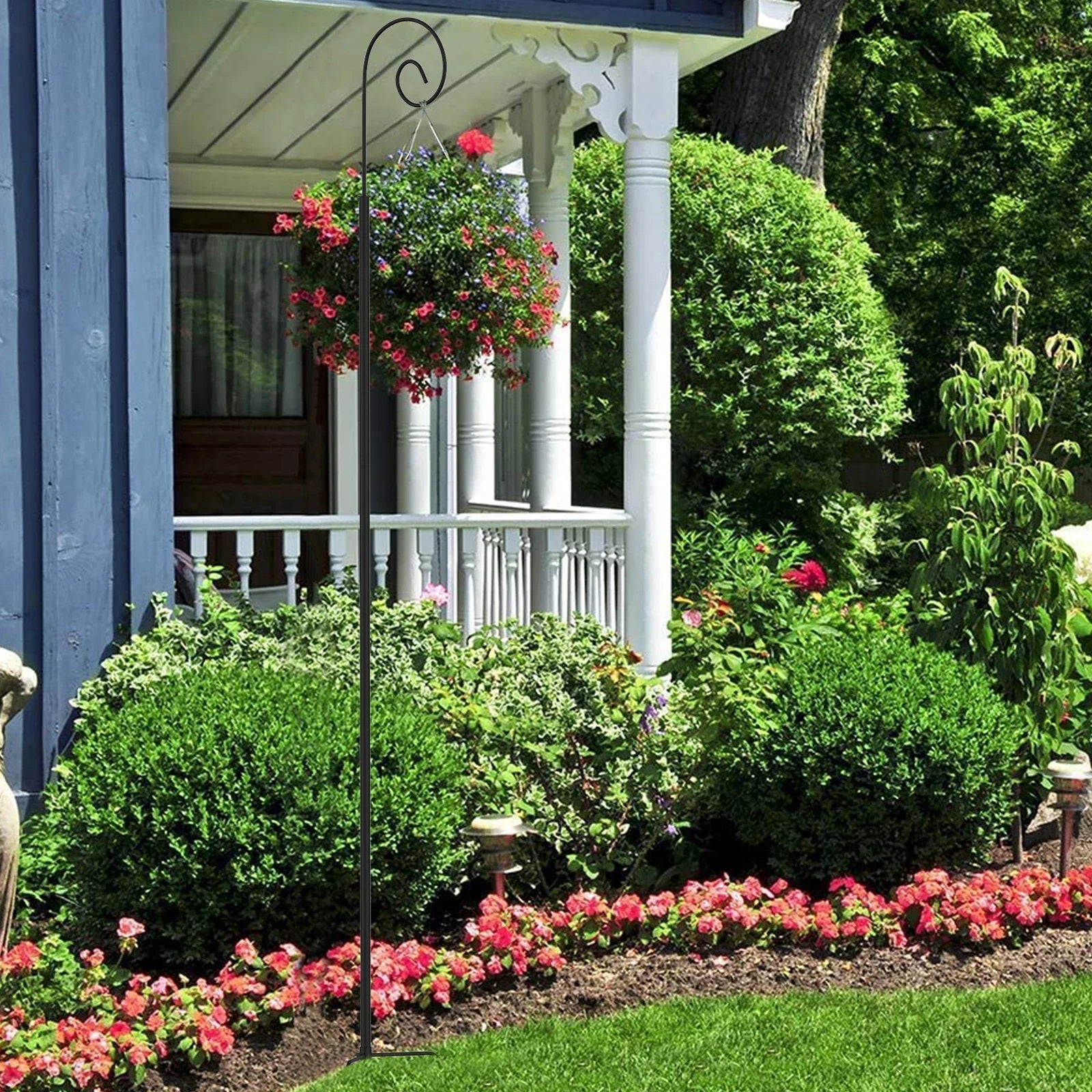 Tall Shepherd Crook Hooks, Metal Border Hook, 3 Section Stitching Pipe Stand, Detachable Bird Feeder Pole, Garden Hanger, 2Pcs