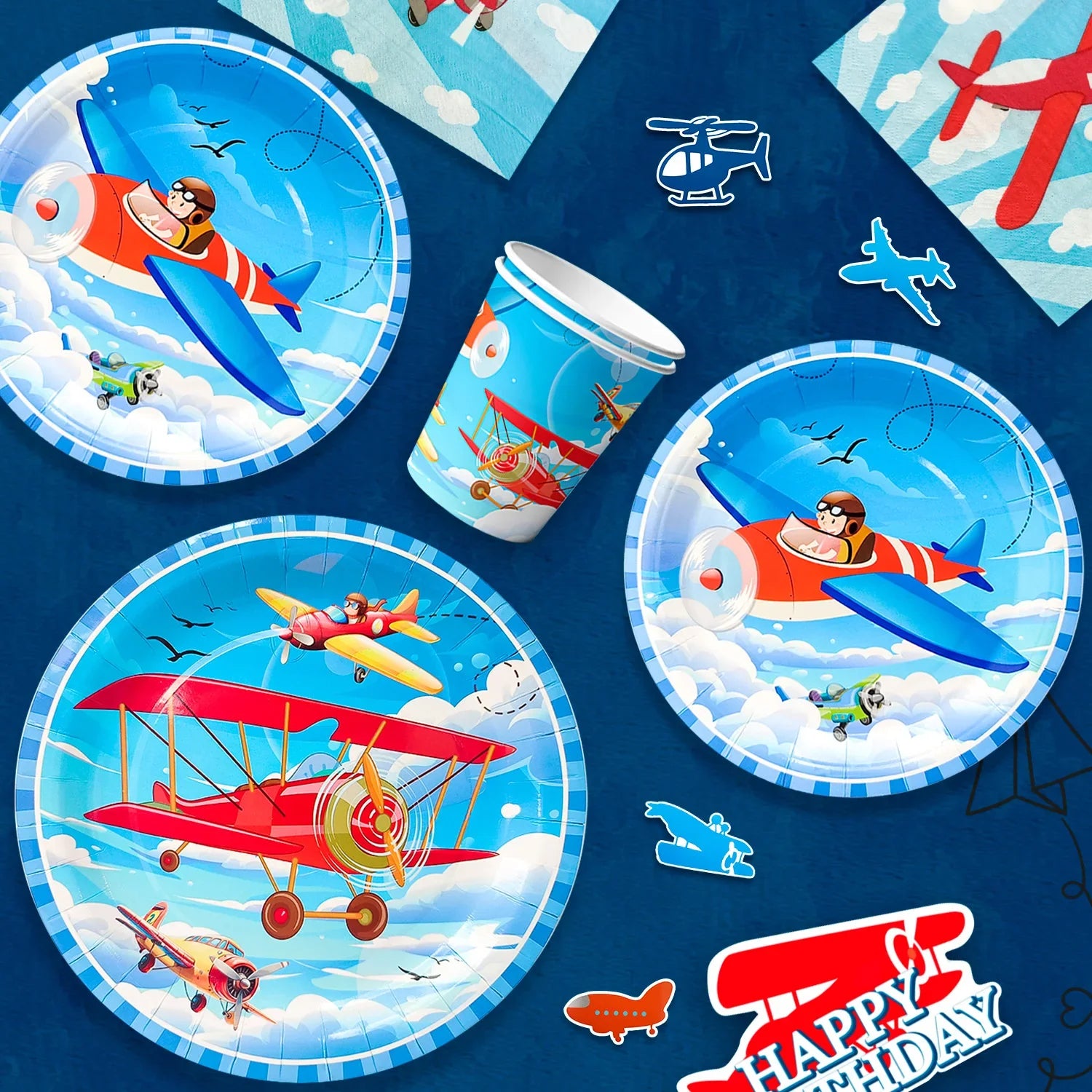 Airplane Birthday Party Decorations,167pcs decorations&Airplane Party Tableware set-Airplane Plates Napkins Cups TableCloth etc