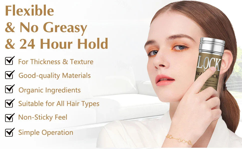 LOCKMIO Wax Stick Natural Coconut Oil Moisturizes Soften Smoothing Styling Flyaway Hair Edge Control Strong Hold Long Lasting