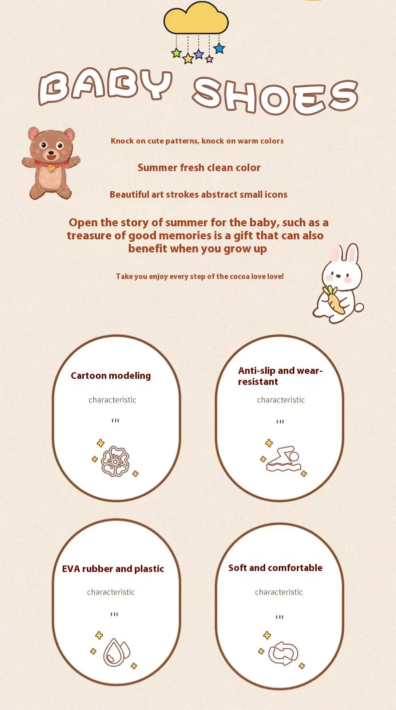 Children's Flip Flops, Anti Slip and Lightweight, Children's Hole Shoes, Soft Soled Cartoon Beach Shoes for Boys and Girls