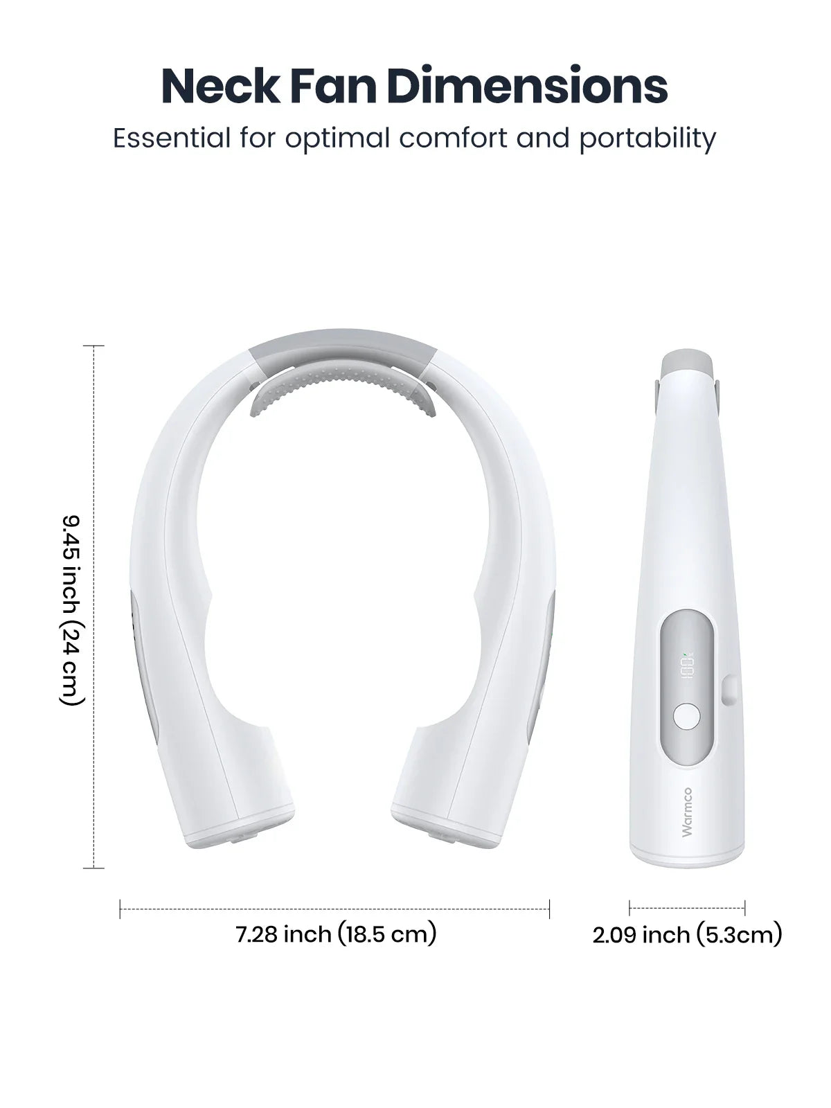 Warmco 10000mAh Portable Neck Fan 4-Speed Rechargeable Personal Fan 360° Cooling, 24H Runtime Wearable Fan for Office/Gym/Travel