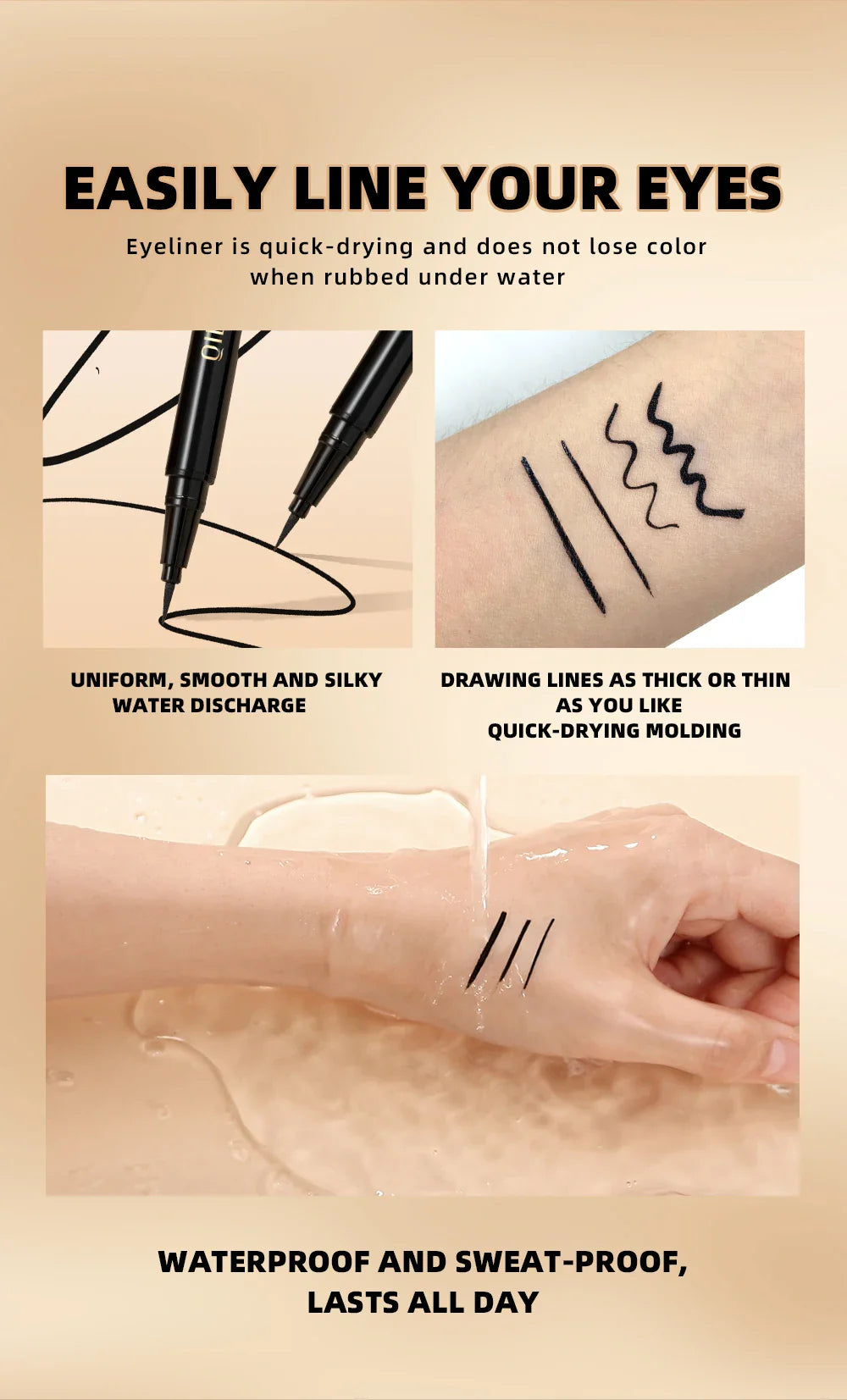 Long Lasting Black Liquid Eyeliner Waterproof Eye Liner Pencil Quick Drying Not Bloom Natural Eyeliner Liquid Pen Cosmetic Tools