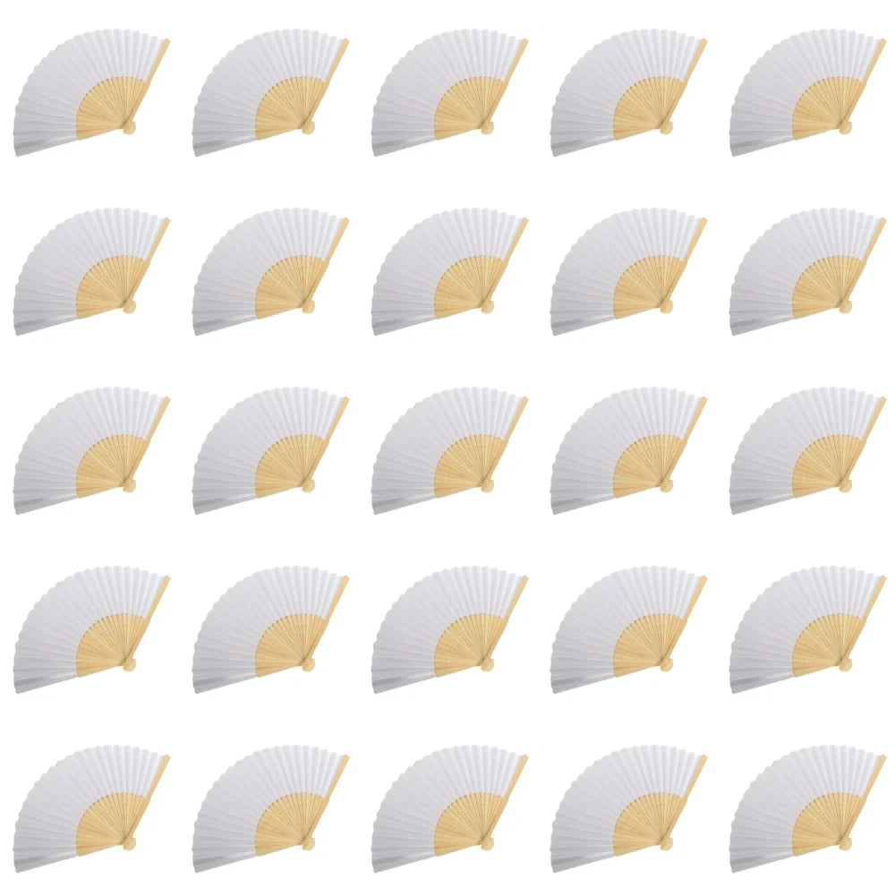 100-1PCS Hand Held Paper Fans Blank White Bamboo Folding Fans for Wedding Gift Party Dance DIY Decoration Personalised Fan