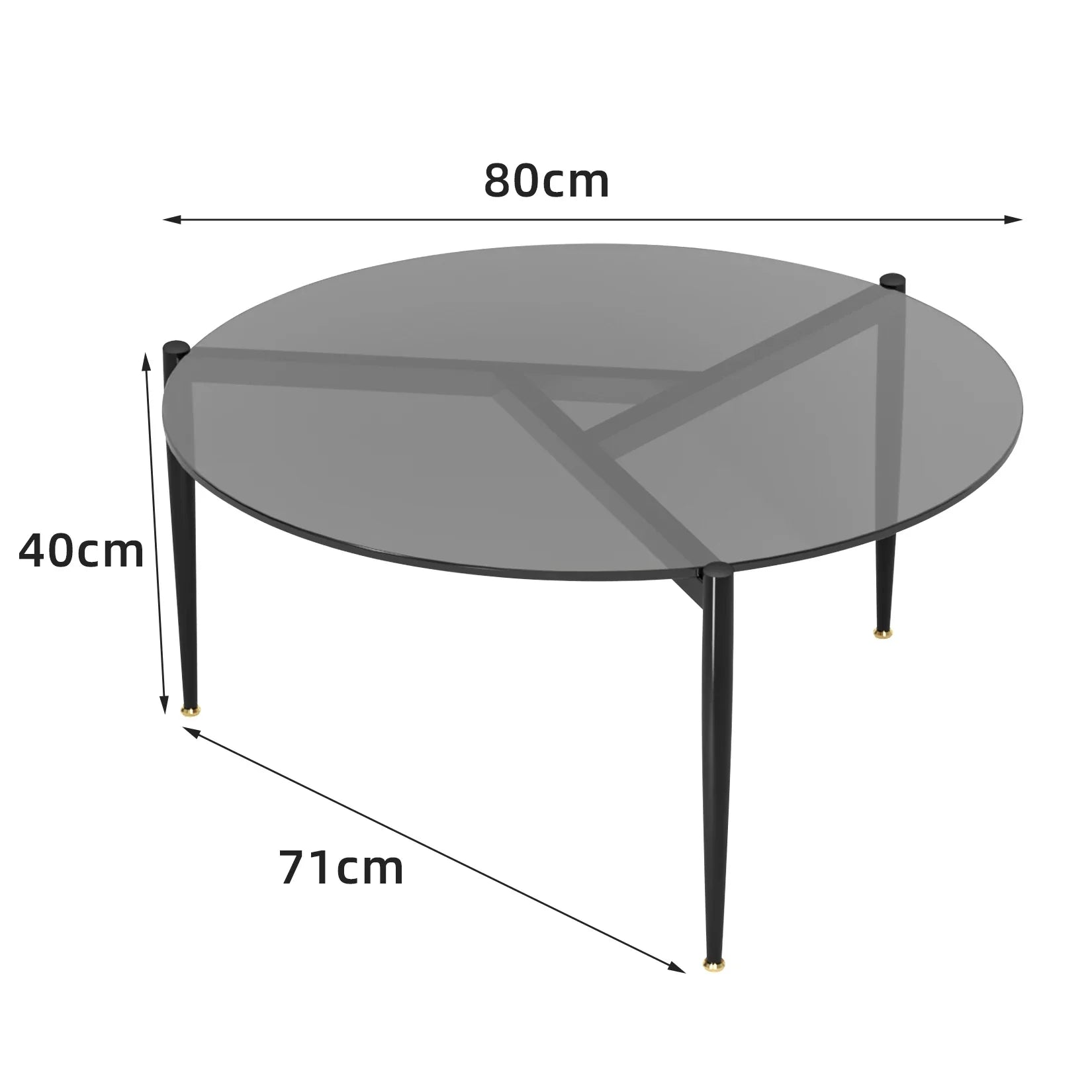 Coffee Table Leisure Round Table Tempered Glass Sofa Side End Table with Sleek Metal Legs for Living Room Office