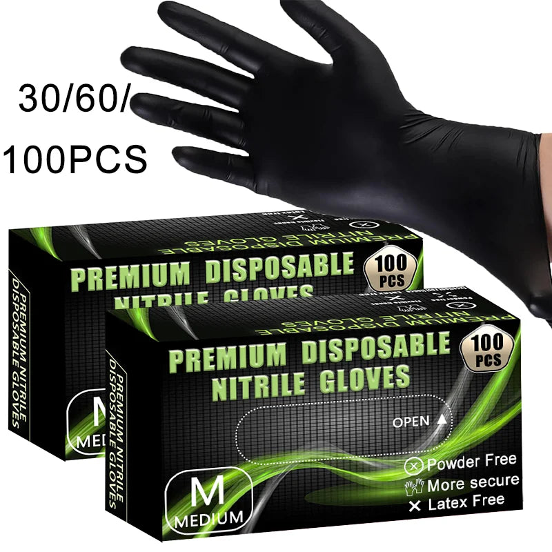 30/60/100PCS Disposable black nitrile gloves,waterproof black nitrile gloves for household cleaning,kitchen cooking tools