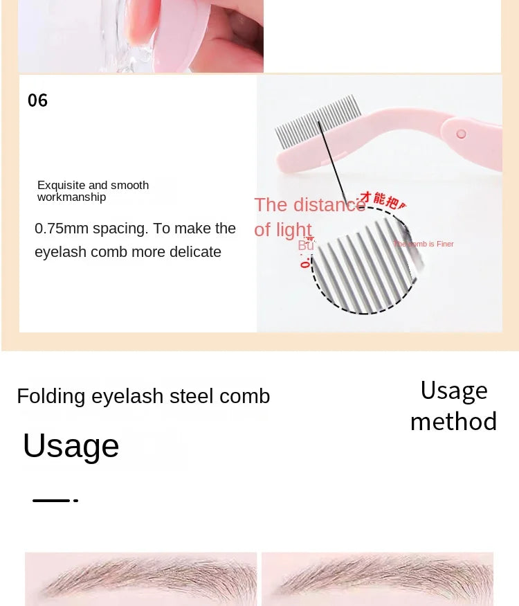 Foldable Ultra-fine Stainless Steel Eyelash Brush Lash Separator Eyebrow Eyelashes Extension Comb Eyelash Curler Makeup Tools