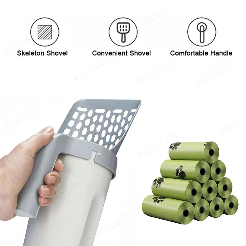 Portable Cat Litter Scooper with Built-in Refill Bag Cat Litter Shovel Integrated Shovel and Bag System Clean Supplies Accessory