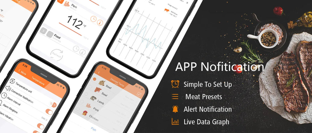 Wireless Bluetooth Meat Thermometer Digital BBQ Kitchen Thermometer Support 6 Probe for Smoker Cooking Grill Oven Candy