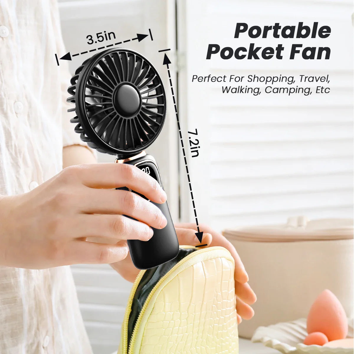coldsky Portable Handheld Fan 4000mAh Battery Operated Fan 5 Speed with LED Display Handheld/Neck/Desk 3 in 1 Personal Small Fan