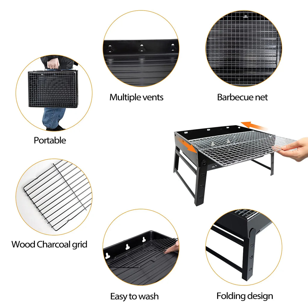 Portable Folding BBQ Grill, Compact and Lightweight Charcoal Grill, Easy to Assemble and Carry, Ideal for Outdoor Cooking