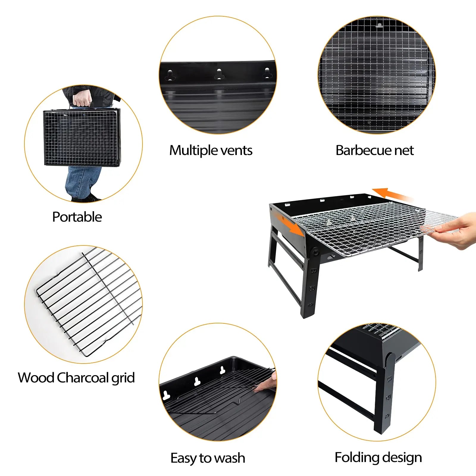 Portable Folding BBQ Grill, Compact and Lightweight Charcoal Grill, Easy to Assemble and Carry, Ideal for Outdoor Cooking