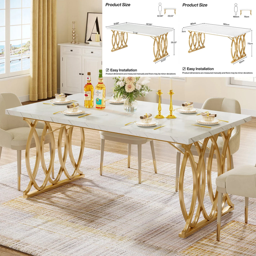 Tribesigns 63-Inch Rectangular Dining Table for 4 to 6, Modern Kitchen Table with Faux Marble Table Top, White Dinner Tables