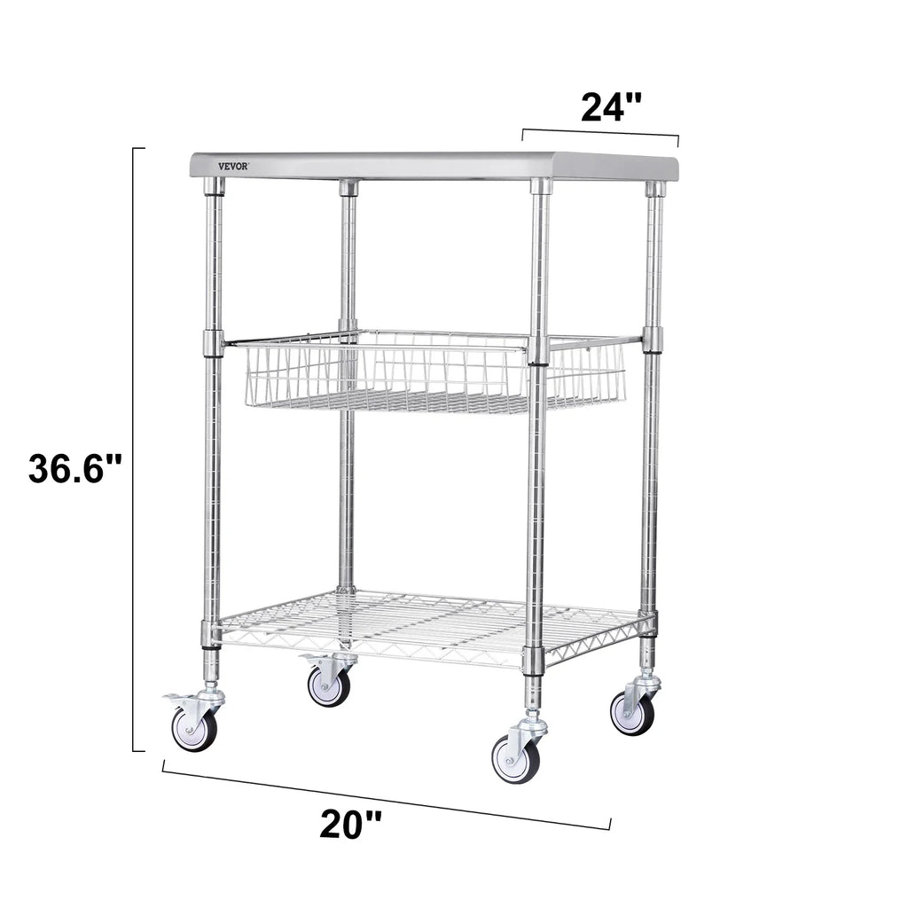 VEVOR Rolling Utility Cart 3-Tier Mobile Shelving Unit Organizer Service Cart on Wheels Metal Storage Trolley for Kitchen  Bar