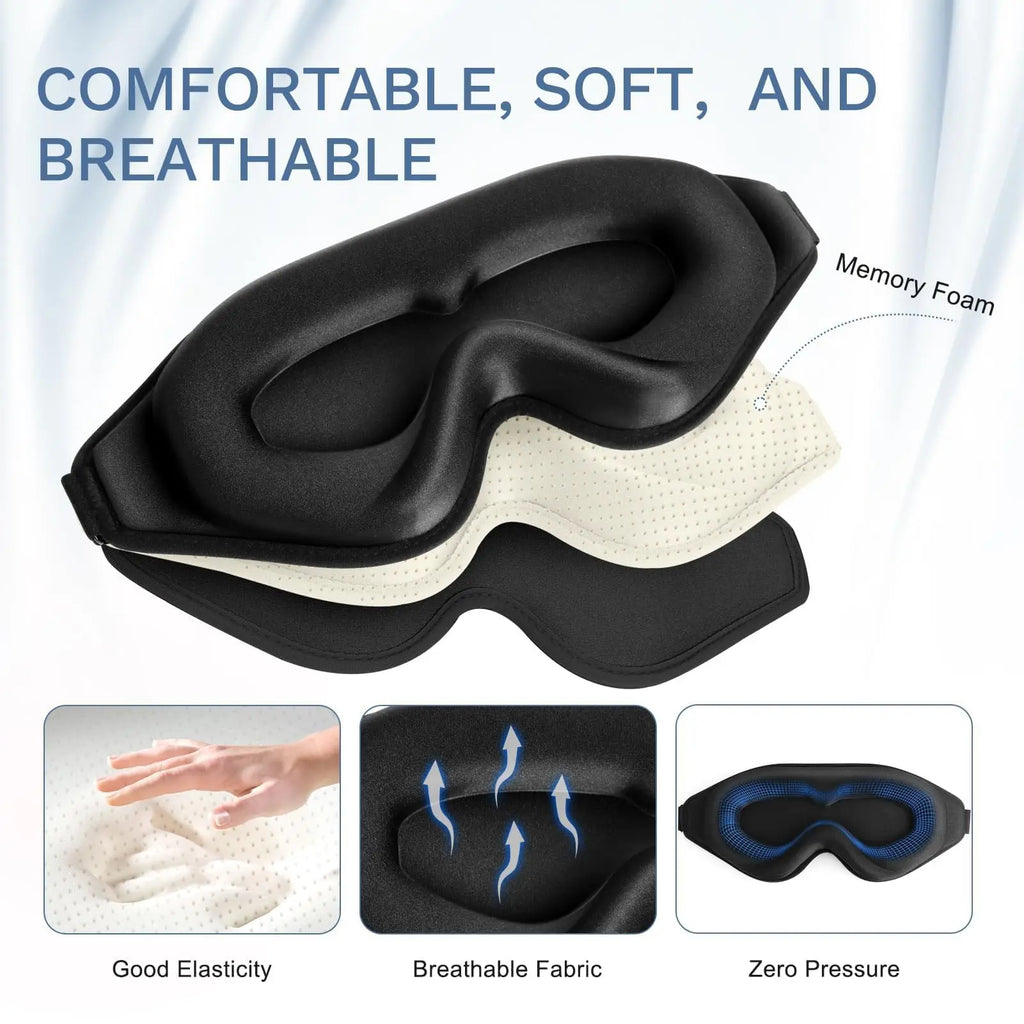 2pcs Total Blackout 3D Sleeping Mask, Super Lightweight & Silky Soft Eye Mask for Sleeping, Fully Adjustable Black