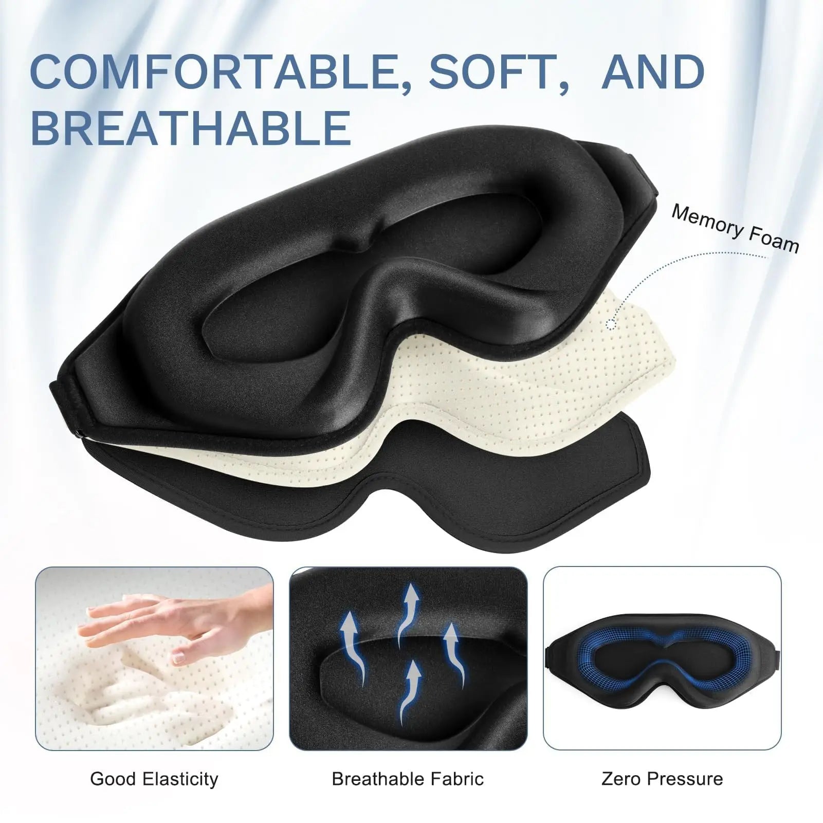 2pcs Total Blackout 3D Sleeping Mask, Super Lightweight & Silky Soft Eye Mask for Sleeping, Fully Adjustable Black